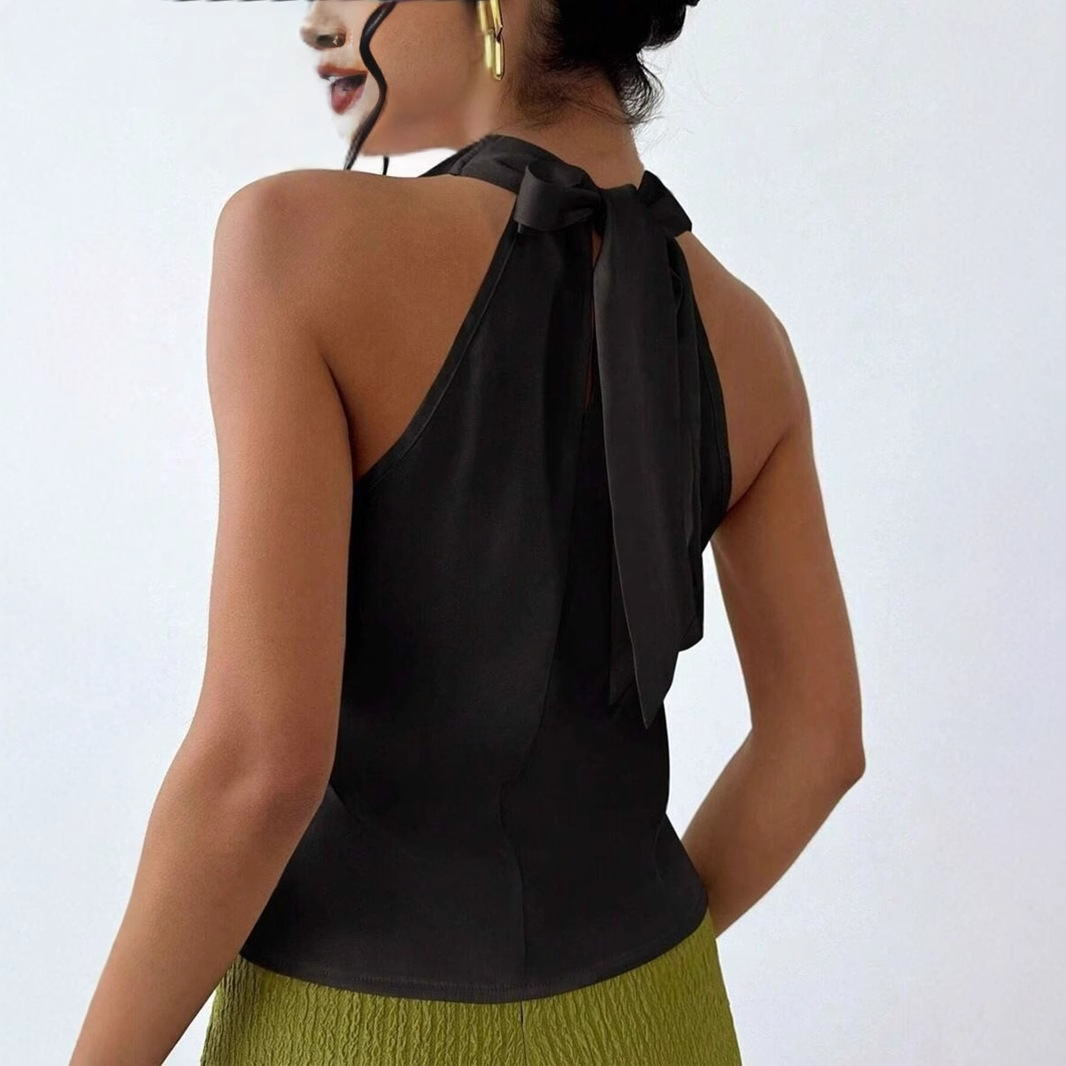 Sexy ärmellose Satinbluse für Damen – Frühling/Sommer-Stil, Business- und Freizeitkleidung für Damen_voghion.com