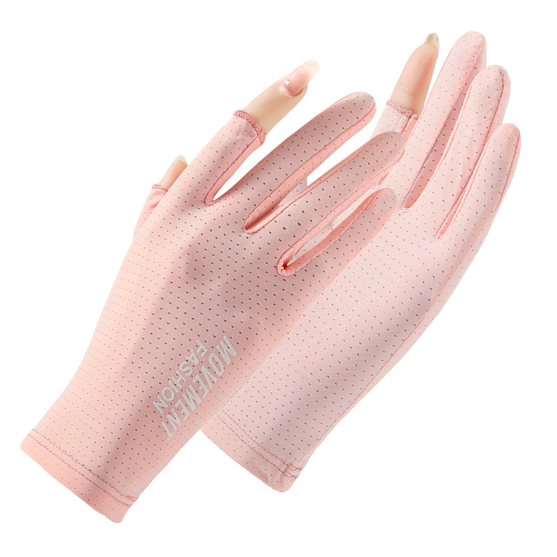 Guantes de protección solar para mujer de seda de hielo fino primavera y verano Protección UV conducción antideslizante fuga dedo pesca sombrilla