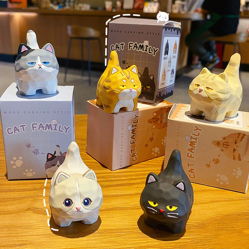 Original Wood Carving Cat Standing Small Ornament Figure Cute Collectible Car Decorative Item Female Cute Pet Home Desk Ornament