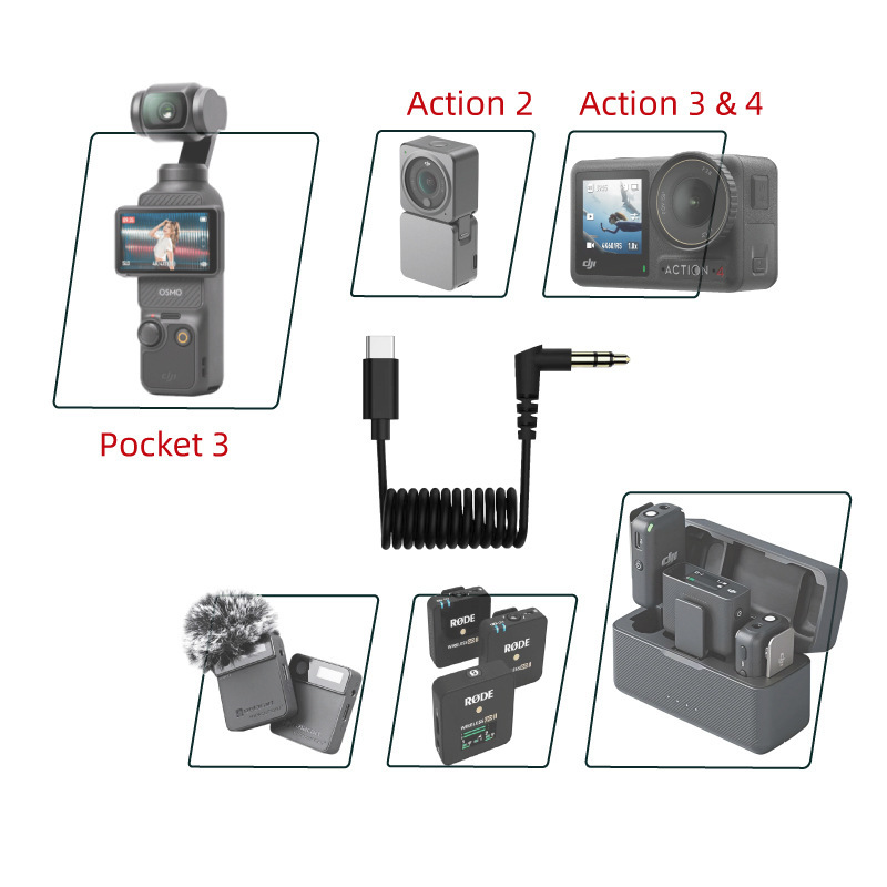 DJI Action 4/3/2/Pocket 3オーディオ中継ケーブルtype-c回転3.5mmプラグアンドプレイ用|undefined