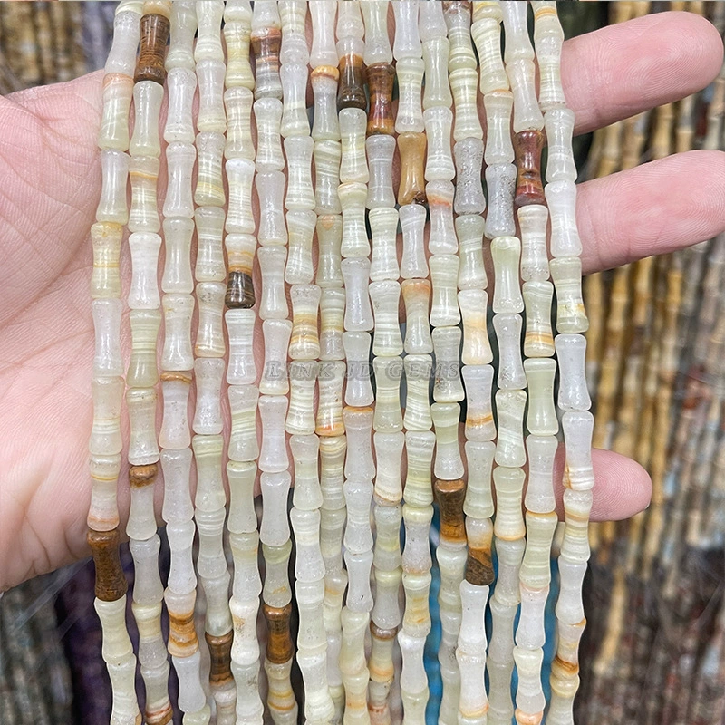 Бамбуковые бусины Tube Jade, 12 мм, натуральный камень для браслета своими руками — 32 шт в нити