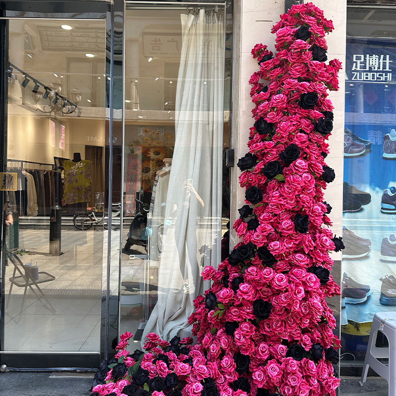 弗洛伊德玫瑰瀑布仿真花活动布景商场美陈网红打卡玫瑰花墙假花详情13