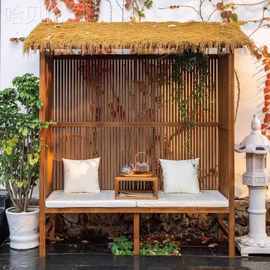 花园木屋仿古小院别墅亭子休闲座椅茅草实木造景凉亭户外庭院茶室