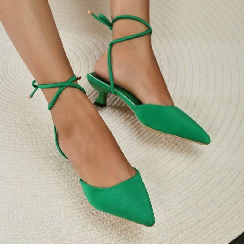 European and American Outer Wear Pointed Toe Cross Anklet Bottom Heel Shoes for Women with Straps and Bows for Banquets and Nightclubs Sexy Stiletto Women's Shoes