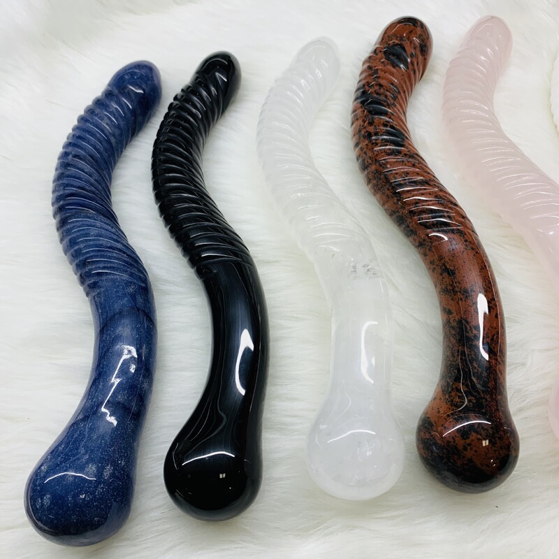 天然粉晶 白水晶 黑曜石水晶按摩棒摆件 图 10
