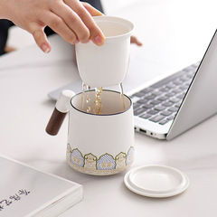 恒温カップセラミックマグカップ茶水分離カップ加熱カップセットギフトカップお土産カップ高颜値