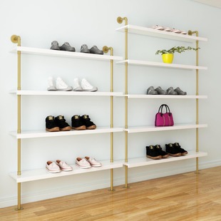 Shoes, wall stand for men and women, golden bag