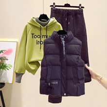 加厚休闲修身秋冬毛呢裤女学生假两件韩版卫衣套装加绒宽松三件套