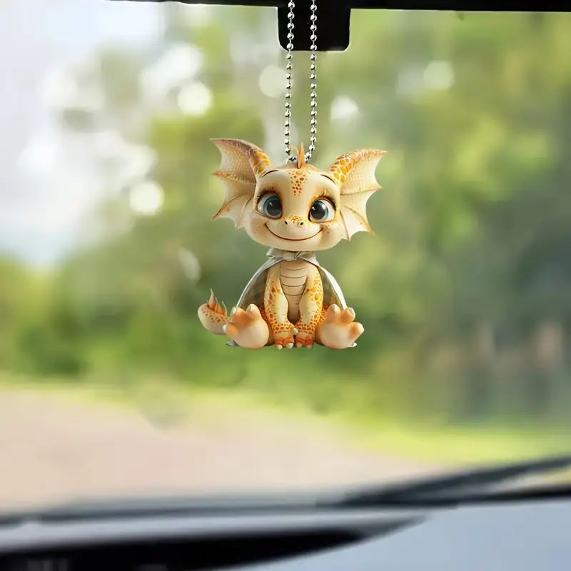 Nuevo adorable colgante de dragón acrílico plano transfronterizo coche retrovisor interior decoración colgante llavero