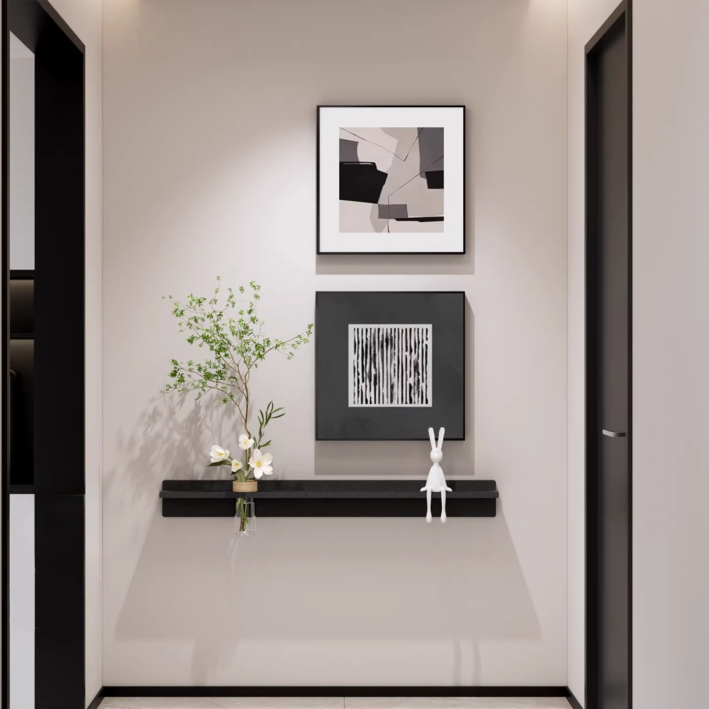 Blanco y negro gris abstracto decoración de comedor pintura moderna simple alta sensación de arte sala de estar colgar pintura pintura dormitorio pintura mural de mesa de comedor