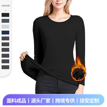 欧美新款秋冬亚马逊保暖内衣女打底衫高弹速干紧身加绒健身服长袖