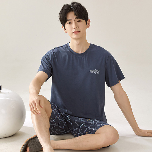 Men's Summer Short Sleeve Modal Casual Homecoming Pajamas with Cooling Effect, Can Be Worn Outside, Plus Size