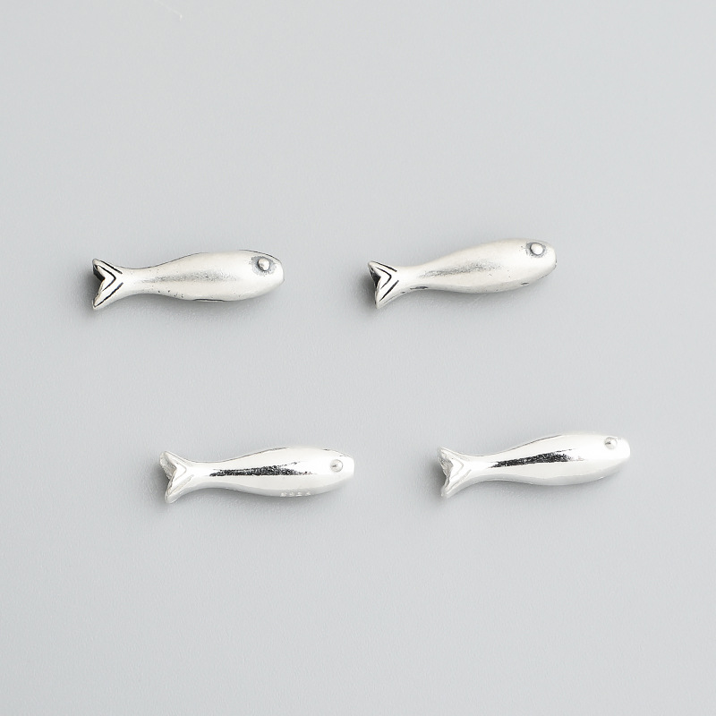 925 Sterling Silver Material 1 Piece 4*10mm 4*14.5mm Hole Under 1mm 925 Sterling Silver Fish Polished DIY Ornament Accessories Beads