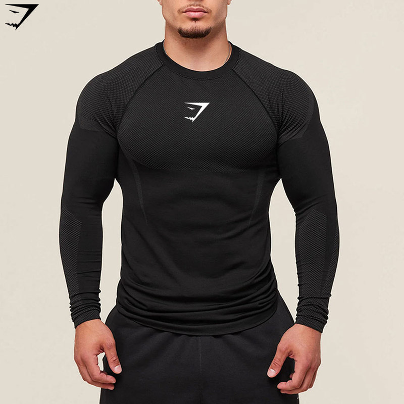 Men's Cross-Border Hot-Selling Gymshark Compression Shirt Running Training Long-Sleeve T-Shirt Muscle Shark Fitness Top Men's Cross-Border Hot-Selling Gymshark Compression Shirt Running Training Long-Sleeve T-Shirt Muscle Shark Fitness Top