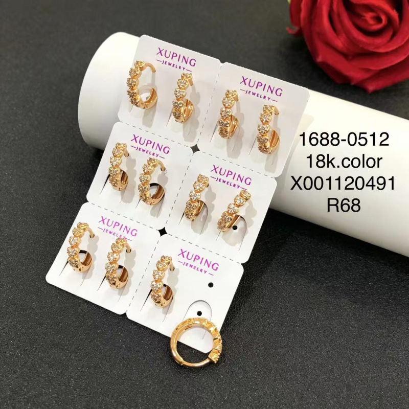 Joyería Xuping, Aleación con Baño Electrolítico en Color Oro de 18k, Pendientes con Circonitas Multicolores, Estilo Europeo y Americano, Clips para Orejas, Accesorios Versátiles y Modernos para Orejas, Venta al por Mayor