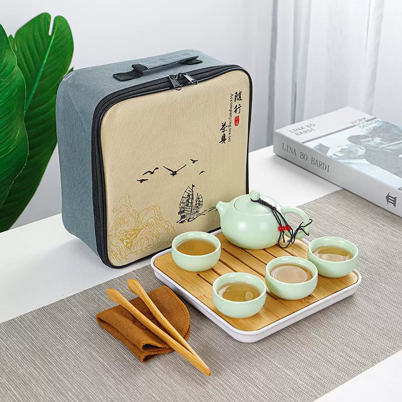 便携定窑西施壶旅行包功夫茶具陶瓷一壶两杯茶具套装商务国庆礼品