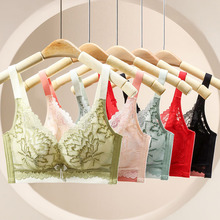 新款蕾丝小胸调整型聚拢内衣直播代发养护温感舒适大红文胸罩外贸