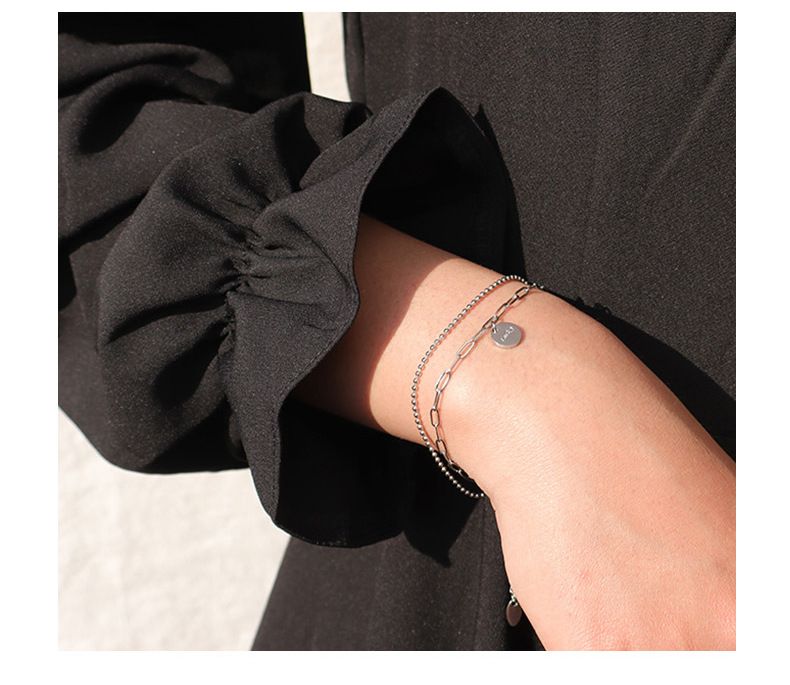 15g Weight No Inlaid Inlay Material Titanium Steel Material Printing Pattern Women'S Gender Gold, Silver Color Lucky Round Brand Double Layer Necklace, Bracelet Set Round Beads Necklace Clavicle Chain Titanium Steel 18k Gold Plating P853-e184 6
