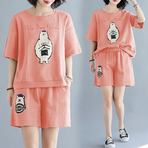 Casual comfortable fashion summer sports suit cute short-sleeved shorts plus size women's loose slimming two-piece suit fashion