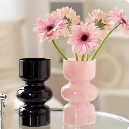 小众网红玻璃花瓶摆件客厅桌面ins风高颜值黑色粉色家居装饰花器