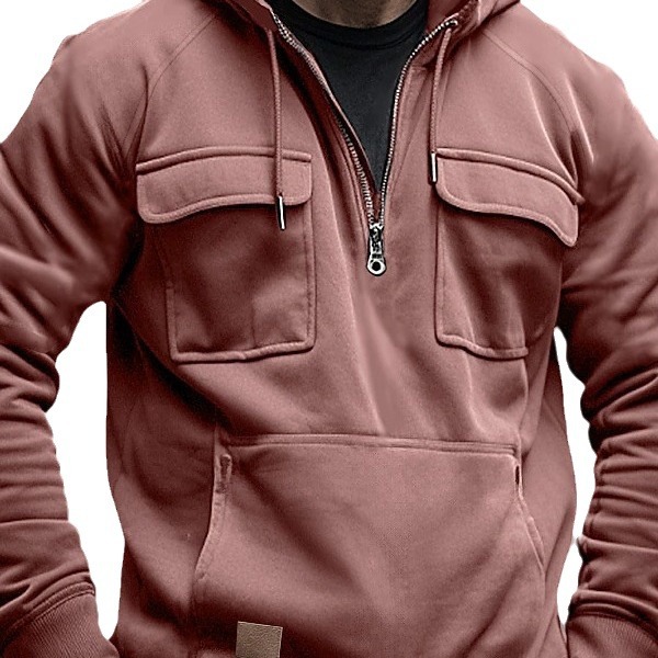Sweat à capuche pour homme, style transfrontalier européen et américain, veste en cuir imprimée multipoches, sweat à capuche, manteau d'hiver_voghion.com