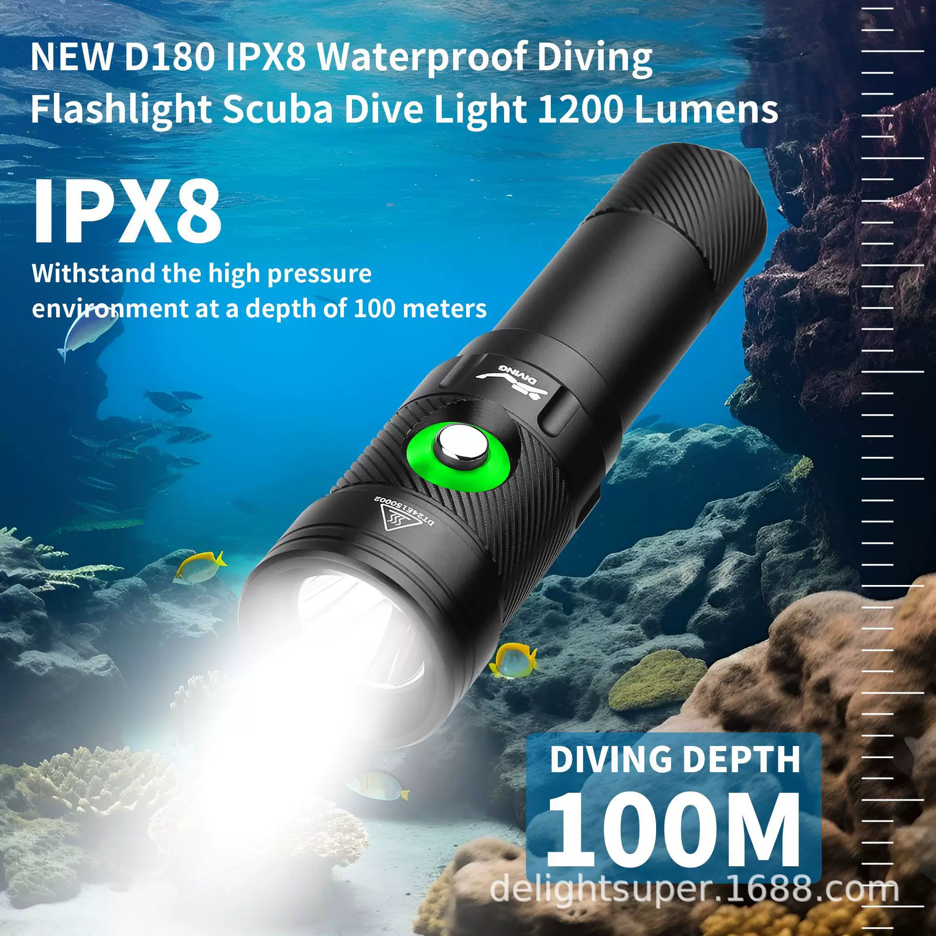 2025新款专利灯具 嗨海游HISWN D180潜水备用应急电筒 潜水手电筒