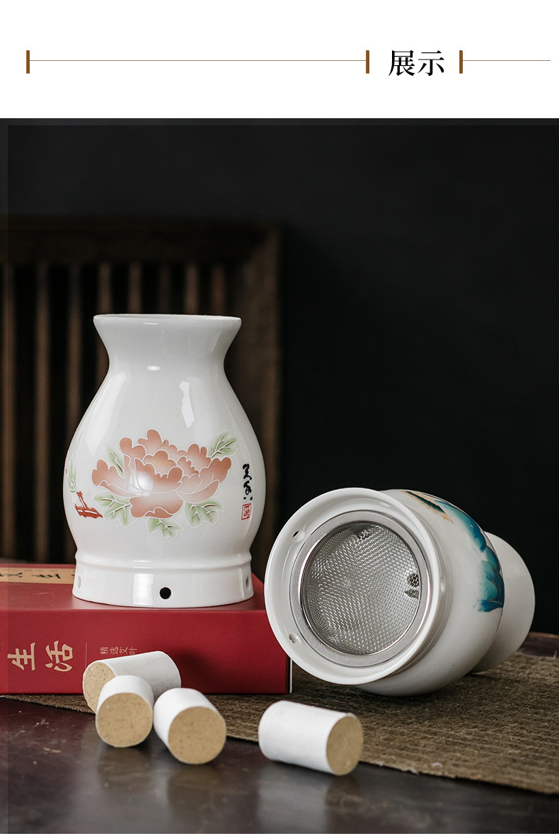 Ceramic Moxibustion Cup Massage Jar Multi-Function Warming Therapy Device for Home Body Care in use