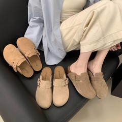 本革包頭スリッパ、身長アップ4.5cm、ボーケンシューズ、万能、2025年春、ボーケンシューズ、韓国風、ソフトソールシューズ、スタッズ付き