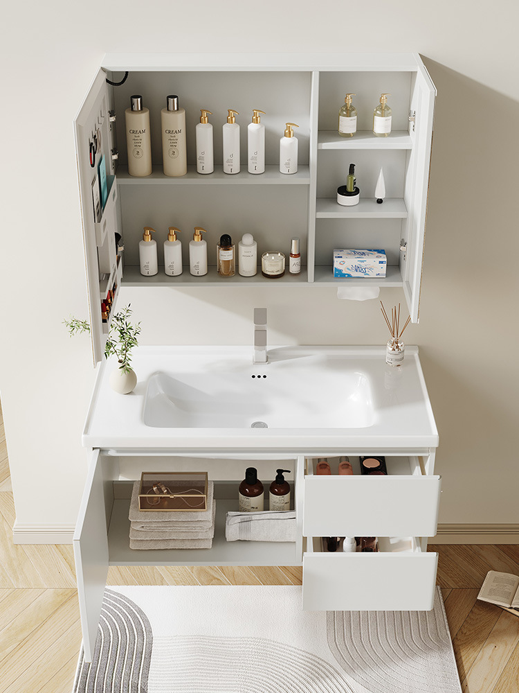 Simple moderna combinación de gabinete de baño de acero inoxidable de cerámica integrada Cuenca del baño tabla de lavado lavabo gabinete