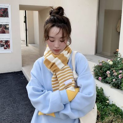 ins条纹围巾 女2022冬季保暖时尚百搭韩版针织毛线围脖日系男围巾