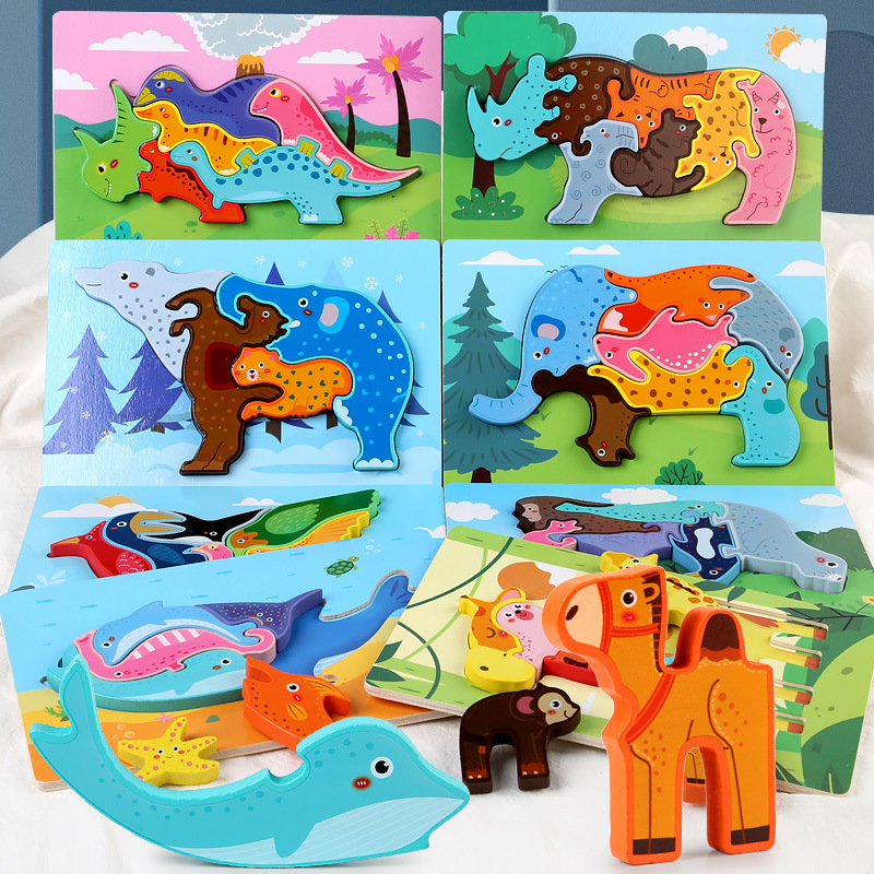 Wooden Puzzle Animal Three-Dimensional Puzzle Children's Jenga Balance Game Educational Toy Puzzle Wholesale