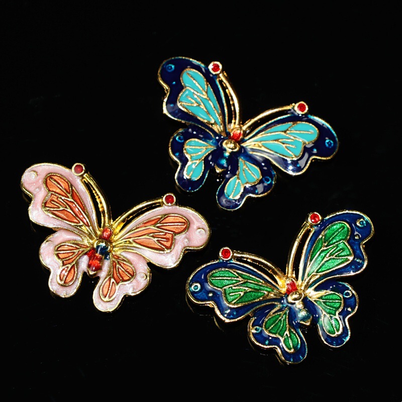 New butterfly dripping oil imitation burning blue diy ancient style step shake material decoration hairpin hair crown fan jewelry accessories