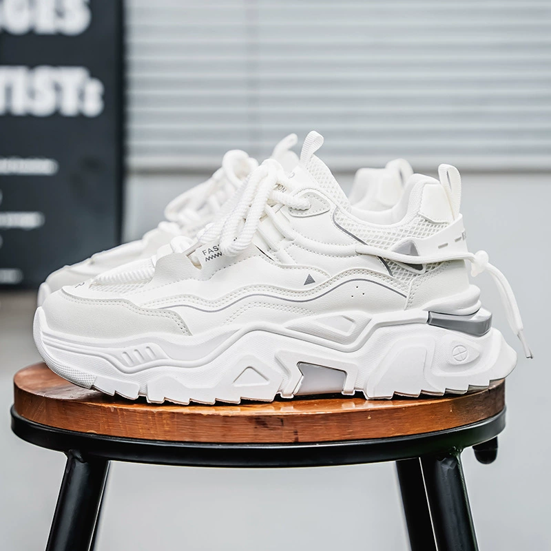 Мужские кроссовки для папы, белые сетчатые спортивные кроссовки на толстой подошве, повседневная дорожная обувь для мальчиков, студенческая обувь, модная