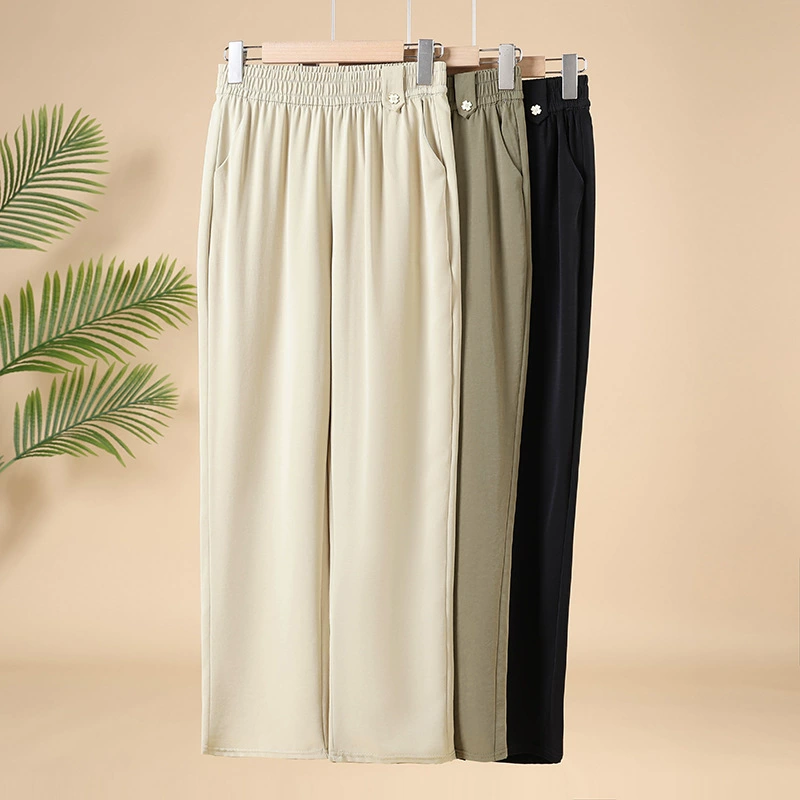 Средние и пожилые женщины мамы брюки летние тонкие пожилые свободные повседневные прямые брюки с высокой талией эластичные женские брюки