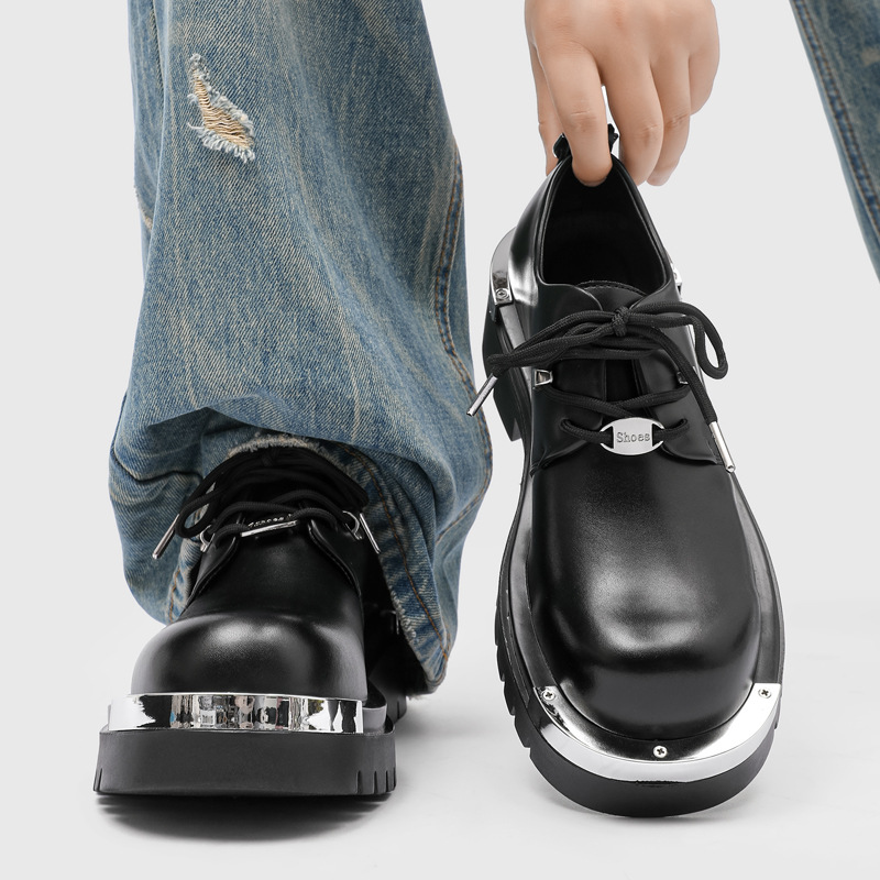 英伦风厚底通勤休闲皮鞋潮男小众高级感铁头德比鞋8799-J