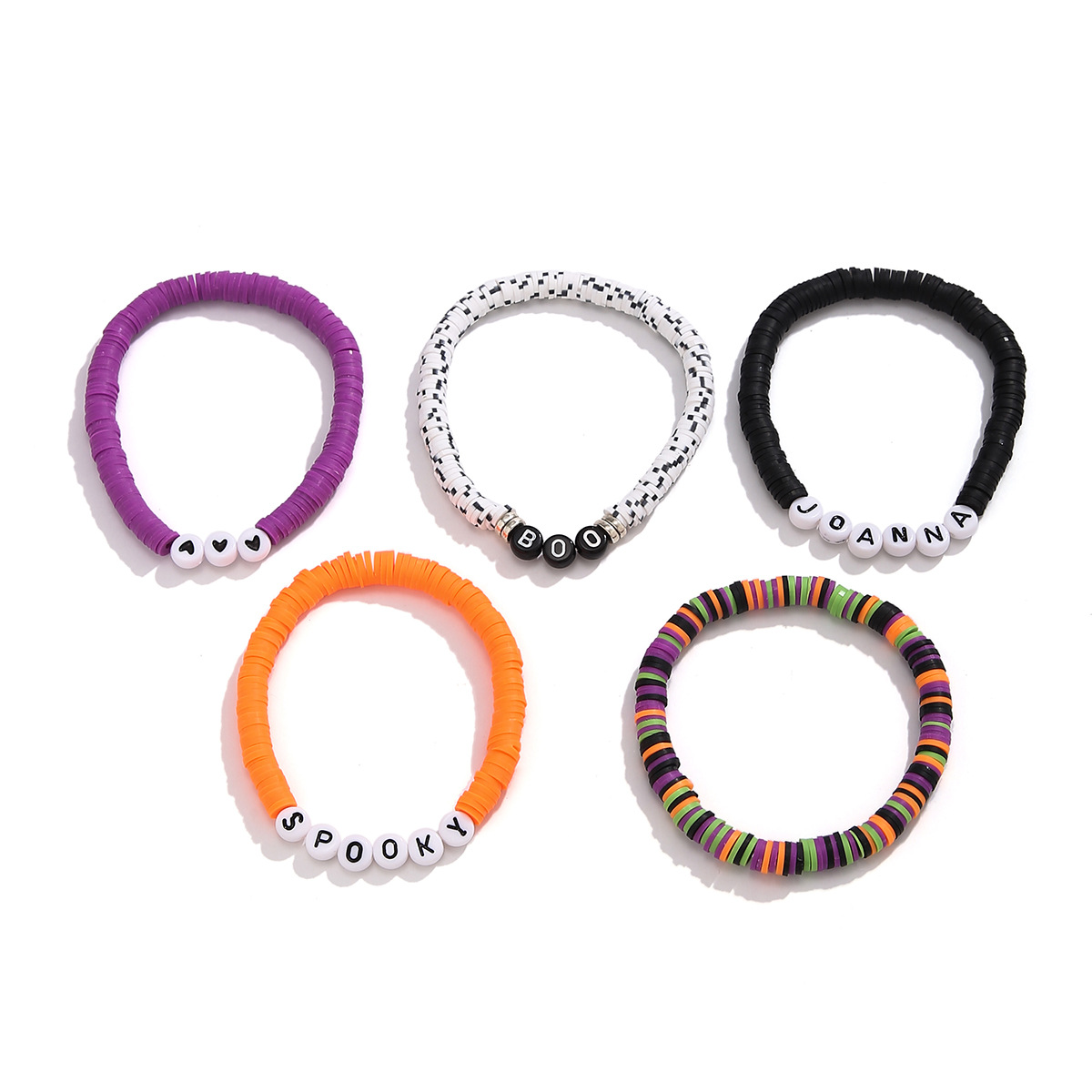 Bracelet de citrouille en perles d'Halloween, ensemble de bijoux de vacances en poterie souple, bracelet en dopamine élastique_voghion.com