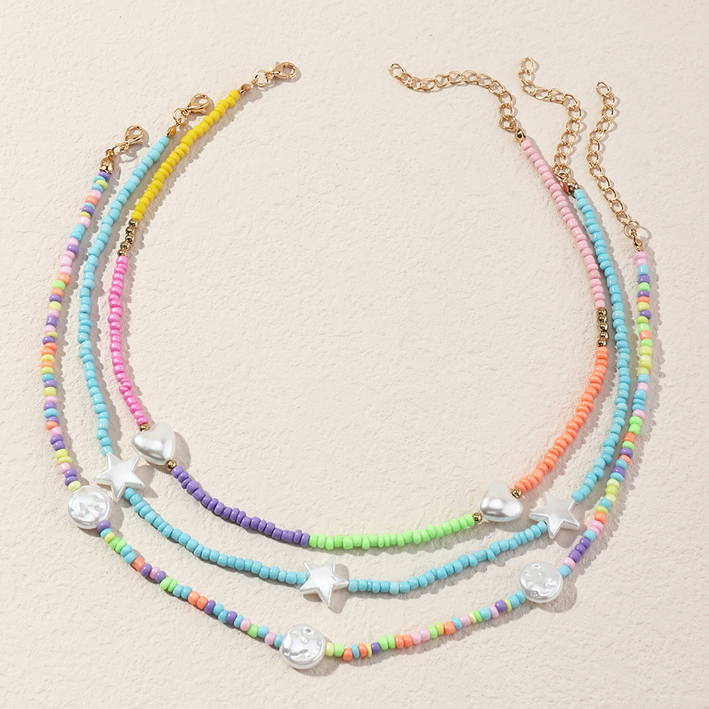 1 Set Fashion Star Heart Shape Glass Beaded Kidu0027S Necklace