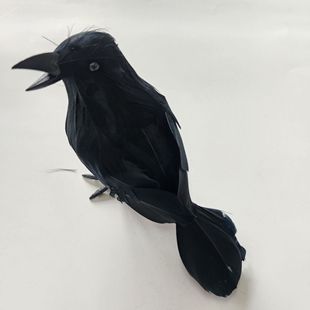 Simulated Open-Mouthed Crow Feather Crow Halloween Decoration Ornaments Halloween Decoration Crow Garden Props Ornaments