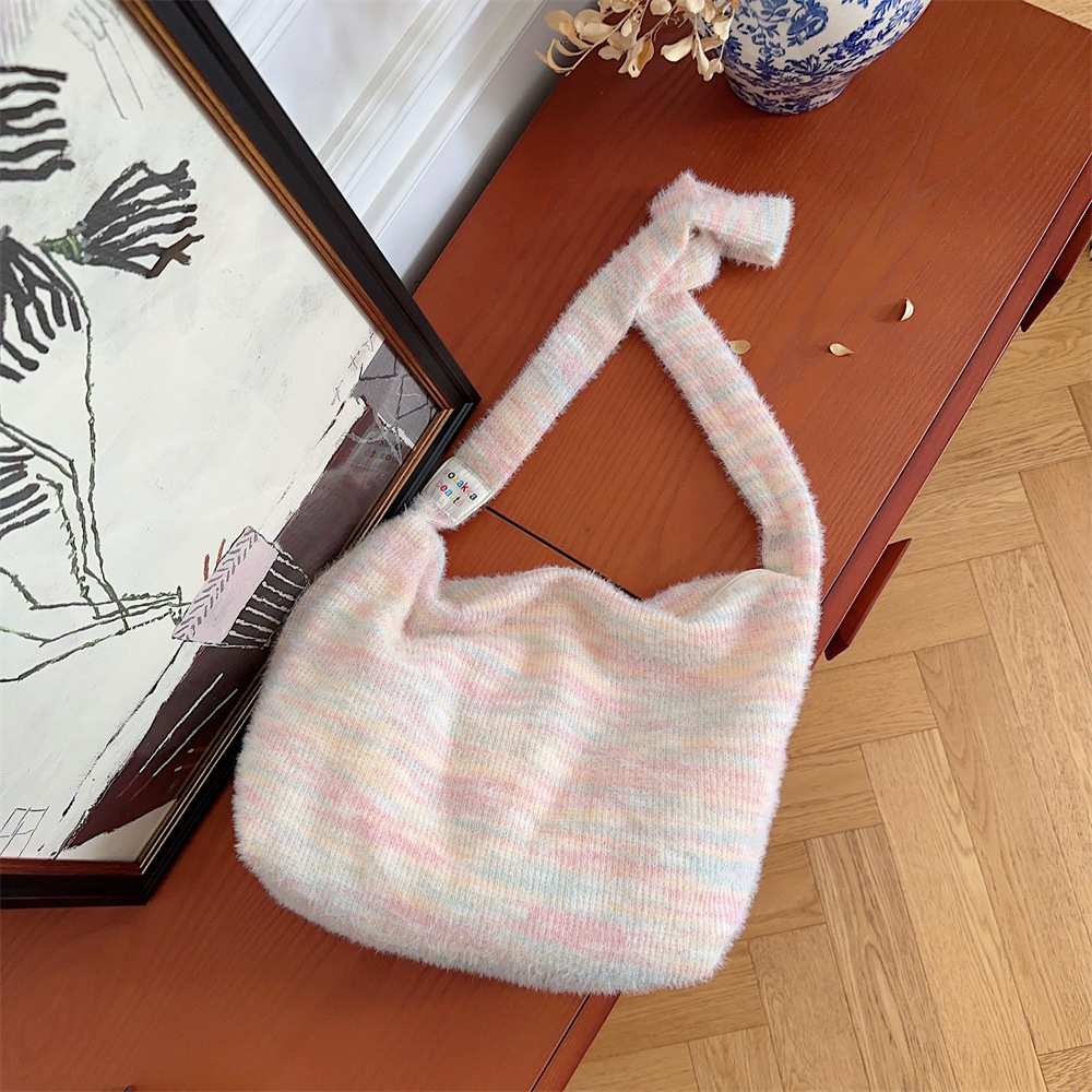 310272 ins Cute Rainbow plush Bag, Women's Autumn and Winter New large-capacity single-shoulder bag, commuter bag, crossbody bag undefined