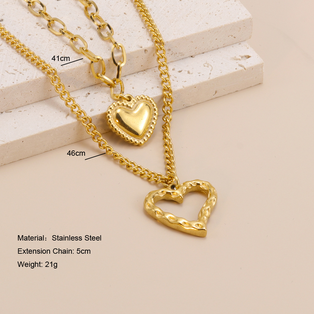 Retro Heart Shape Titanium Steel Plating Layered Necklaces 1 Piece
