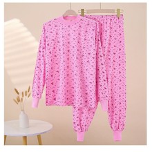 老式保暖内衣薄款中老年女套装半高领秋衣秋裤妈妈棉毛衫印花宽松