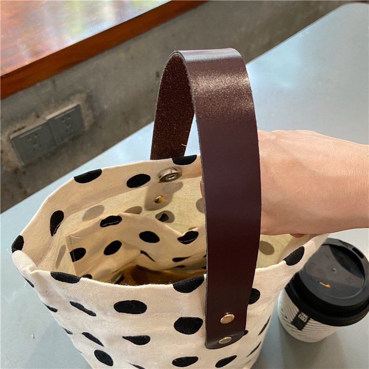 Cute Style Women's Medium Canvas Round Dots Smile Face Cute Bucket Open Handbag