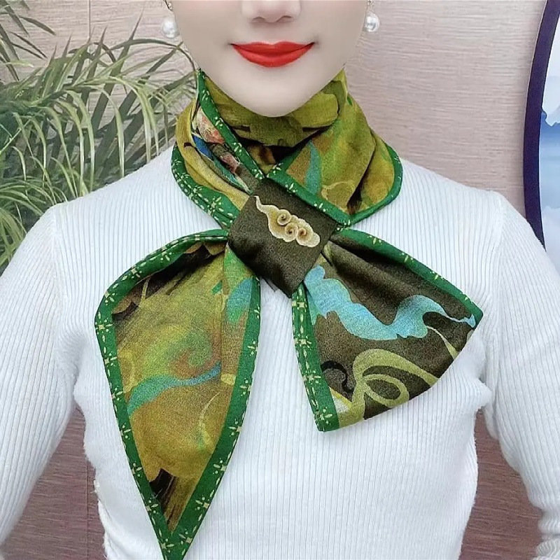 复古长条花卉围巾棉耳朵巾风丝巾螺纹新款民族彩色印花秋冬古韵巾|undefined