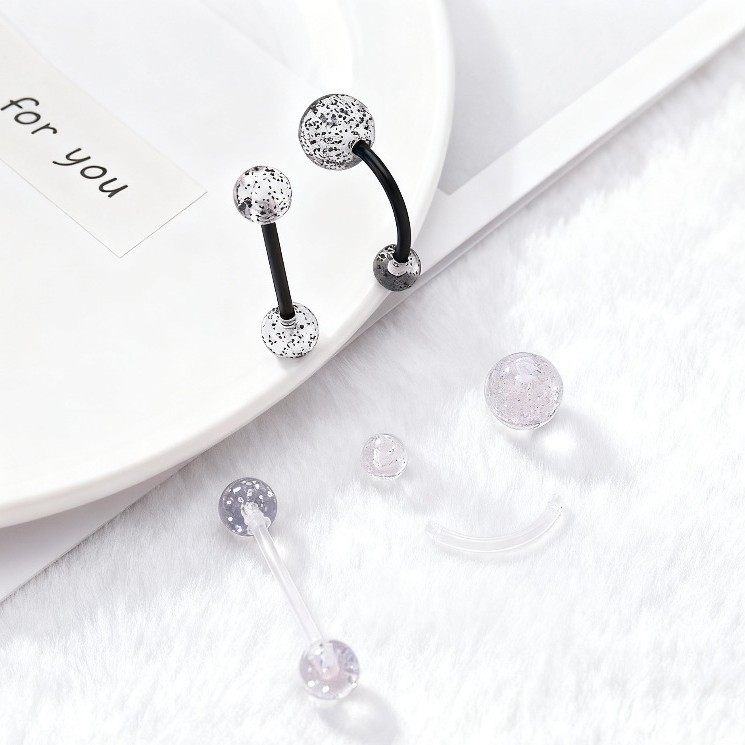 Direct Sales From The Manufacturer: Cross-border Acrylic Transparent Glitter Navel Tongue Rings, UV Soft Rods, High-end_voghion.com
