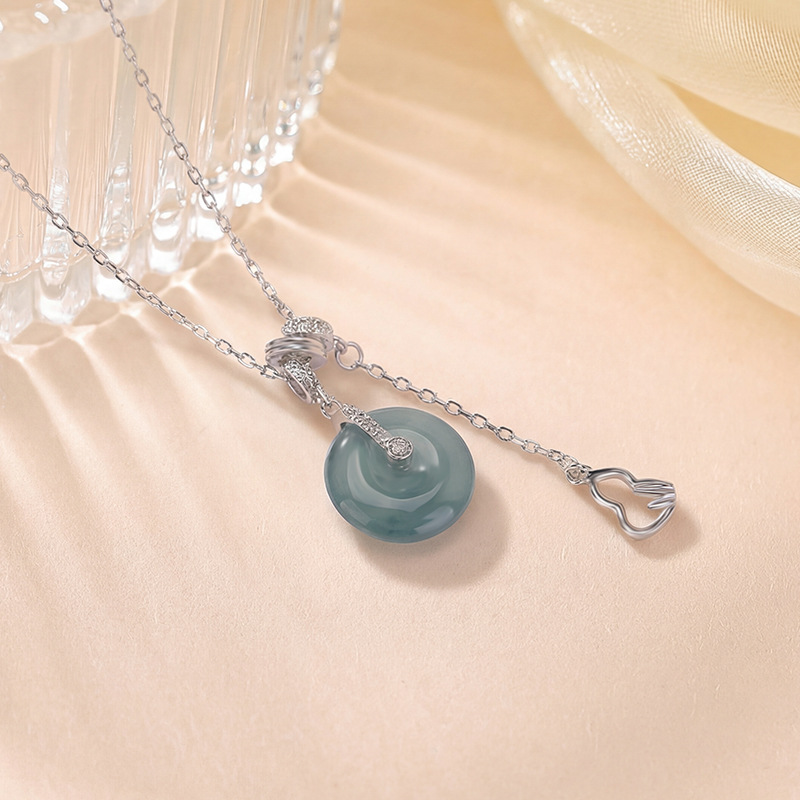 Dây chuyền bạc S925 mặt ngọc bích tự nhiên hình khóa an toàn — Bộ chuỗi