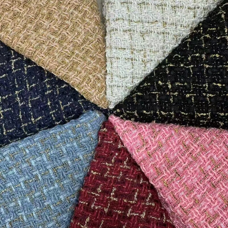 Woolen Gold and Silver Wire Small Fragrant Fabric Woven Fabric Woolen Tweed Fabric Women's Shoes, Hats, Bags and Floral Fabrics