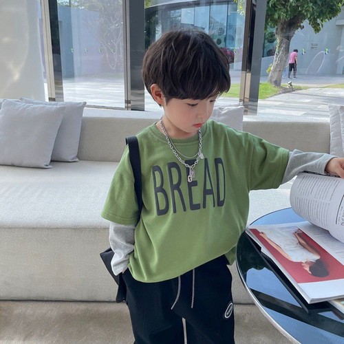 Children's pure cotton T-shirt spring and autumn set boy long sleeve two-piece casual top boy baby round neck stylish clothes