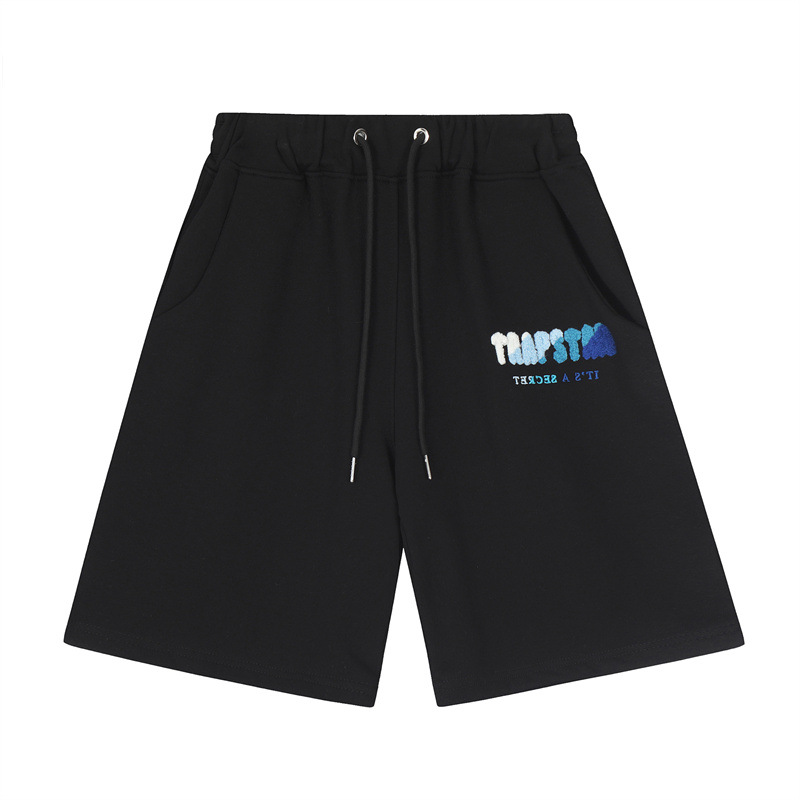 American Trapstar Letras Blanco Azul Toallas bordadas Casual Shorts Hombre y Mujer Deportivo Pantalones Marca image 2