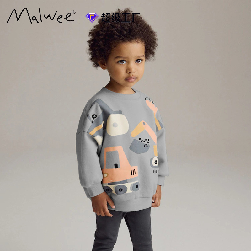 Cross-Border Malwee Boys' Sweatshirts Autumn and Winter New Cotton Casual Tops European and American Kidsren's Round Neck Long-Sleeved Tops