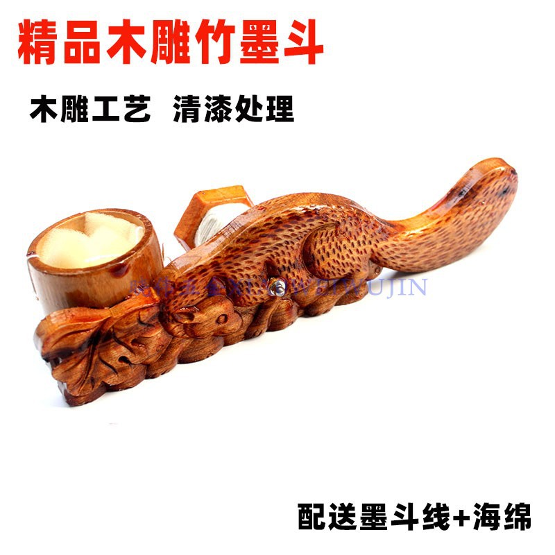 老式木雕墨斗手摇式竹墨斗木工划线器手动卷线墨斗古老木雕竹墨斗